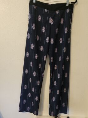 H&M Size 8 Navy Blue Trousers Black Waistband Dress Pants Workwear Chic